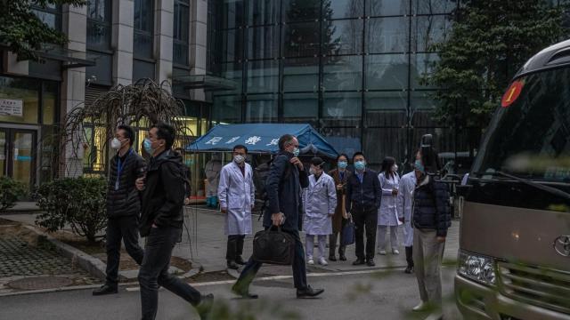 Expertos de la Organización Mundial de la Salud en Wuhan.