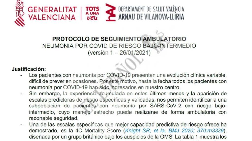 Protocolo sobre el tratamiento de pacientes con neumonía con riesgo de mortalidad leve o media.