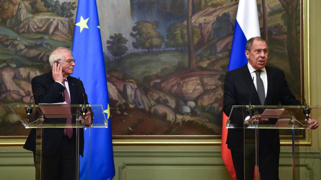 El jefe de la diplomacia de la UE, Josep Borrell, en la rueda de prensa conjunta con Sergei Lavrov.