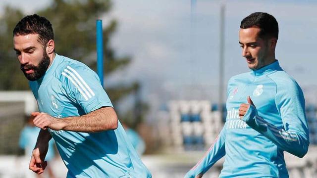 Dani Carvajal y Lucas Vázquez, durante un entrenamiento