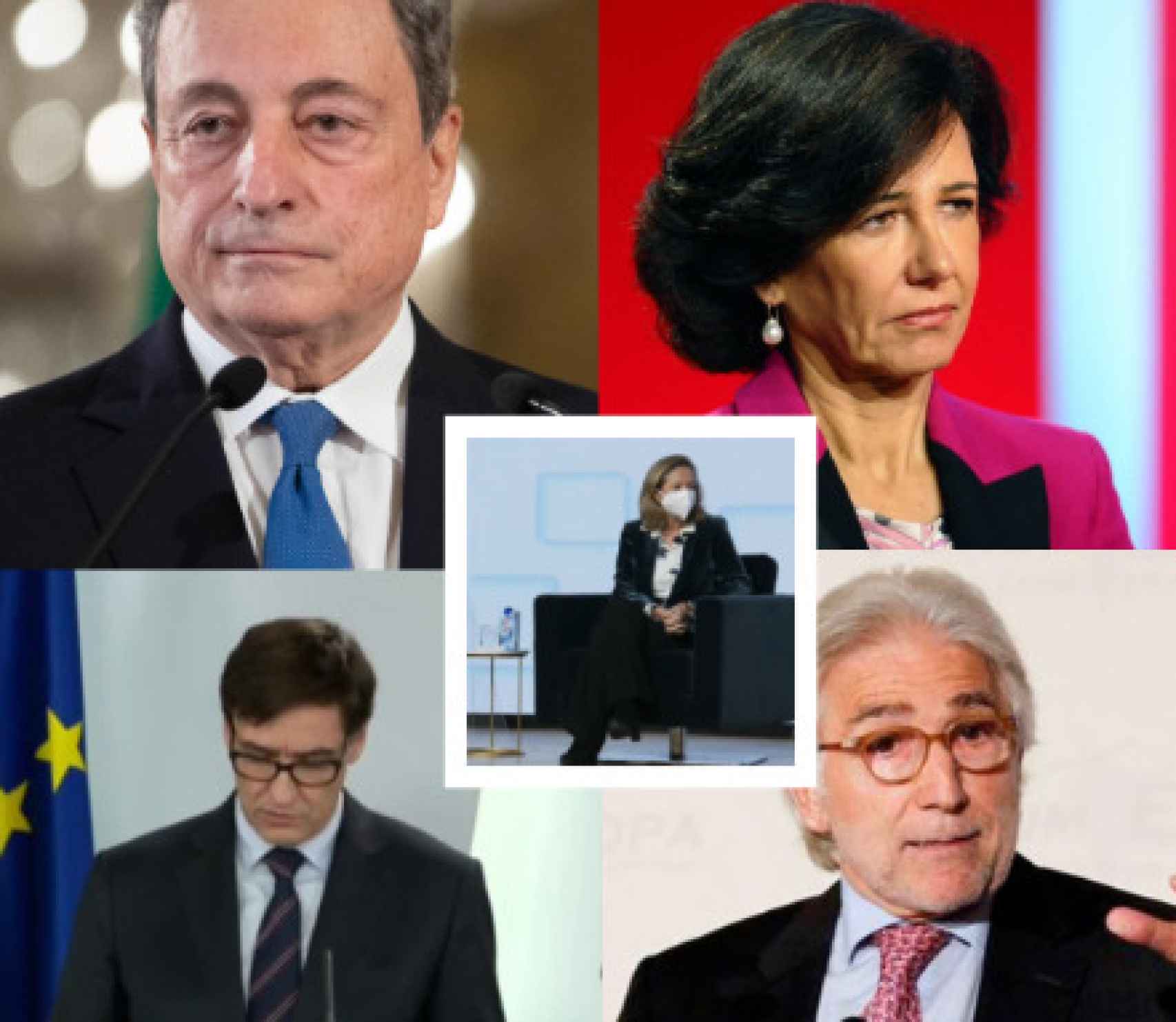 Mario Draghi, Ana Botín, Nadia Calviño, Salvador Illa, Josep Sánchez Llibre.