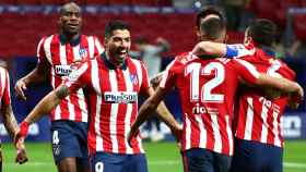 Celebración del segundo gol de Luis Suárez con el Atlético de Madrid
