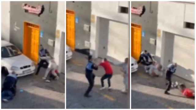 Tres secuencias del vídeo en el que dos agentes de la Policía Local de Arrecife agreden a dos personas por grabar una detención.