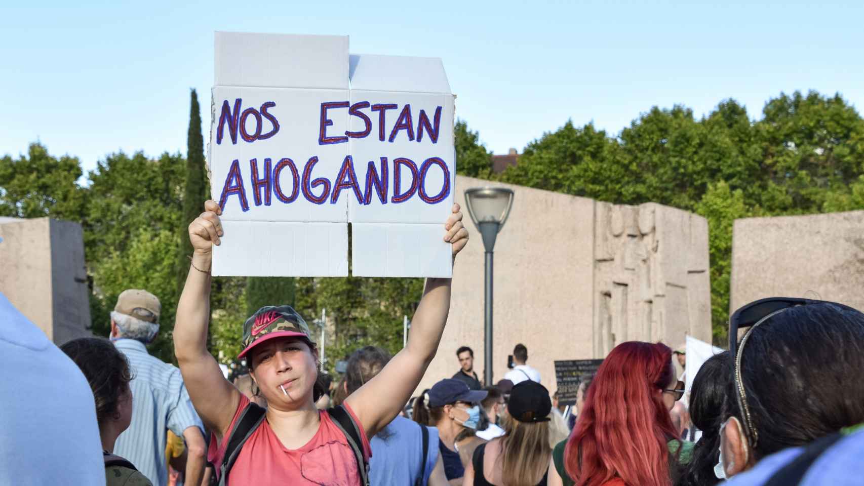 Concentración de ‘negacionistas’ en la capital española en el verano de 2020.