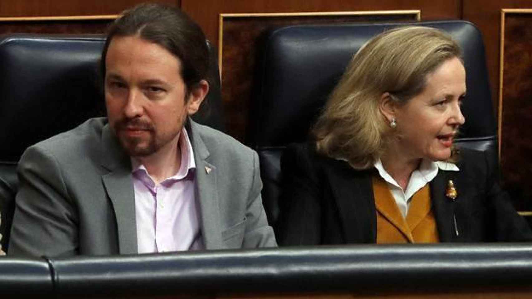 Pablo Iglesias y Nadia Calviño en el Congreso en una imagen de archivo. Efe