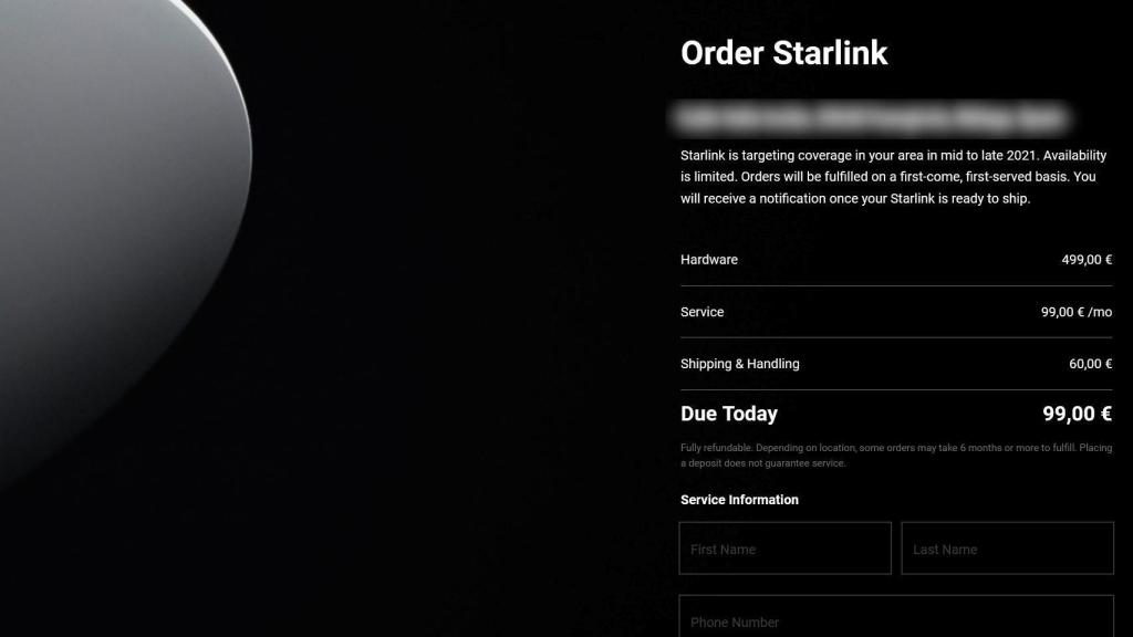 Página para reservar Starlink en España