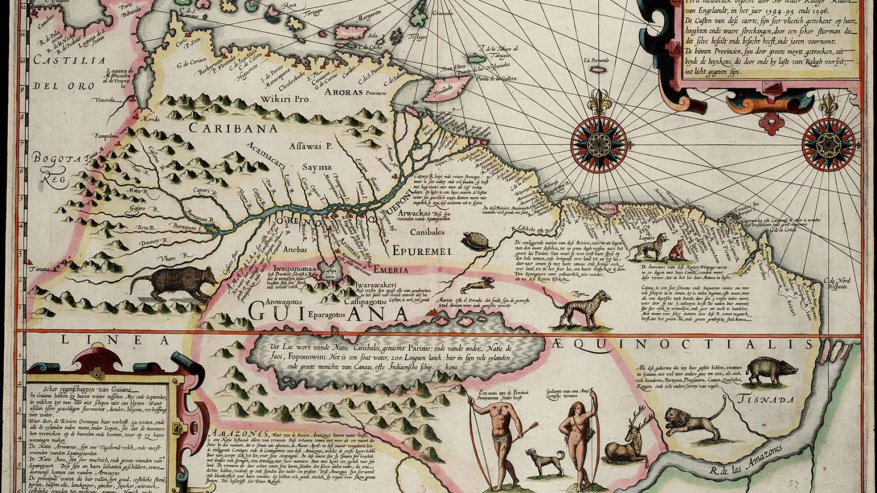 Mapa de 1599 donde se observan los lagos Casipa y Parime y la ciudad de El Dorado.