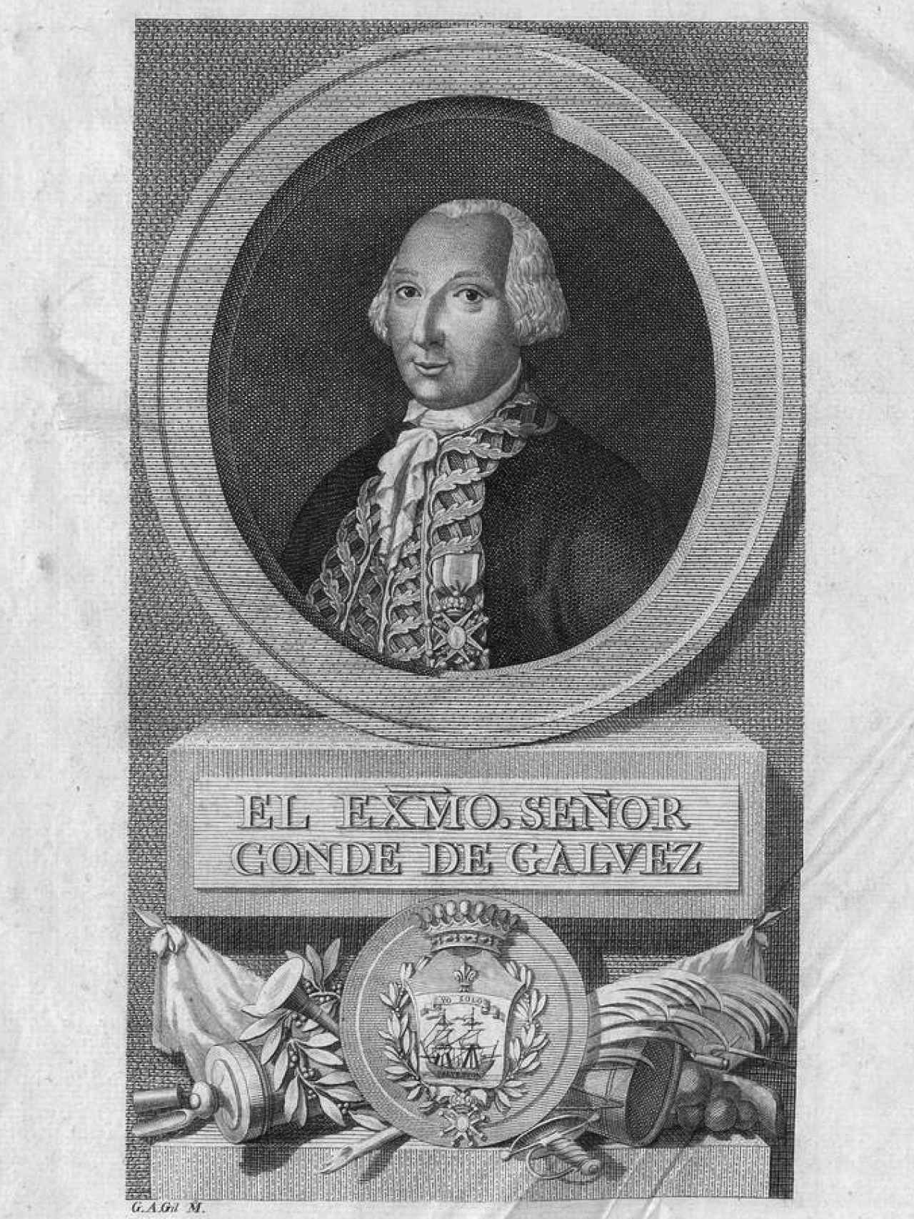 Retrato de Bernardo de Gálvez, un grabado realizado probablemente del natural.