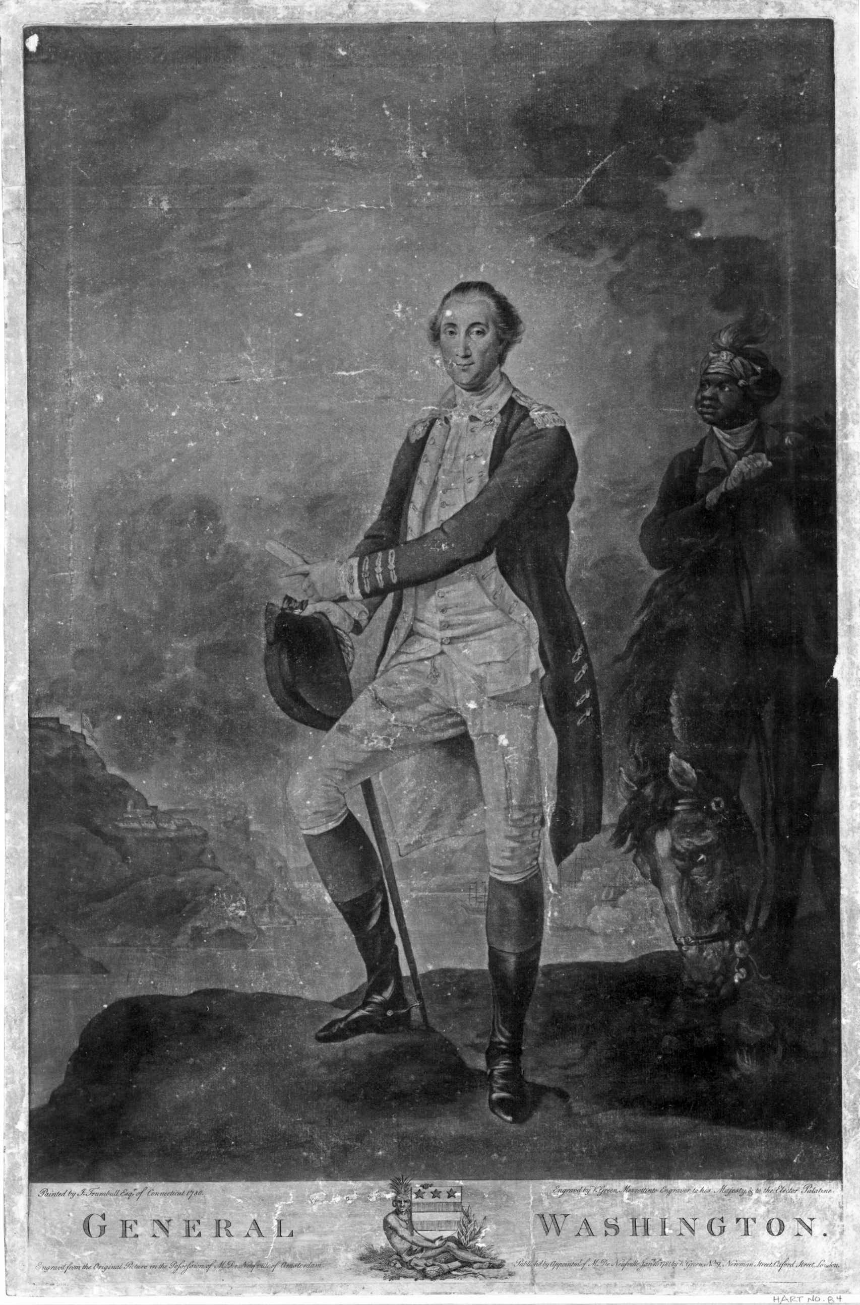 Primer retrato de George Washington, líder de los rebeldes norteamericanos.