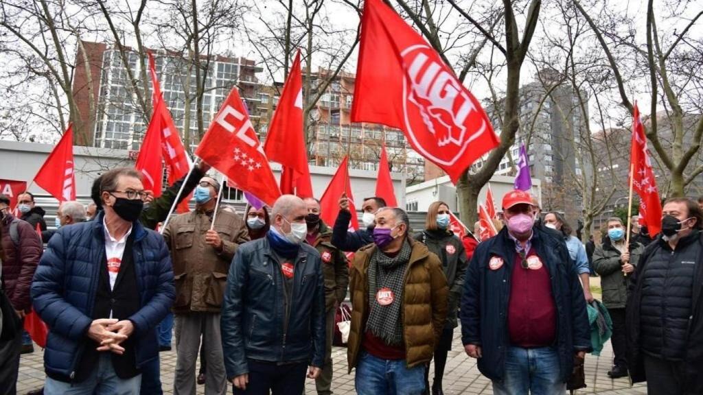 Unai Sordo y Pepe Álvarez, en un momento de la concentración en Madrid.