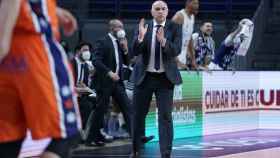 Pablo Laso dando indicaciones ante Valencia Basket
