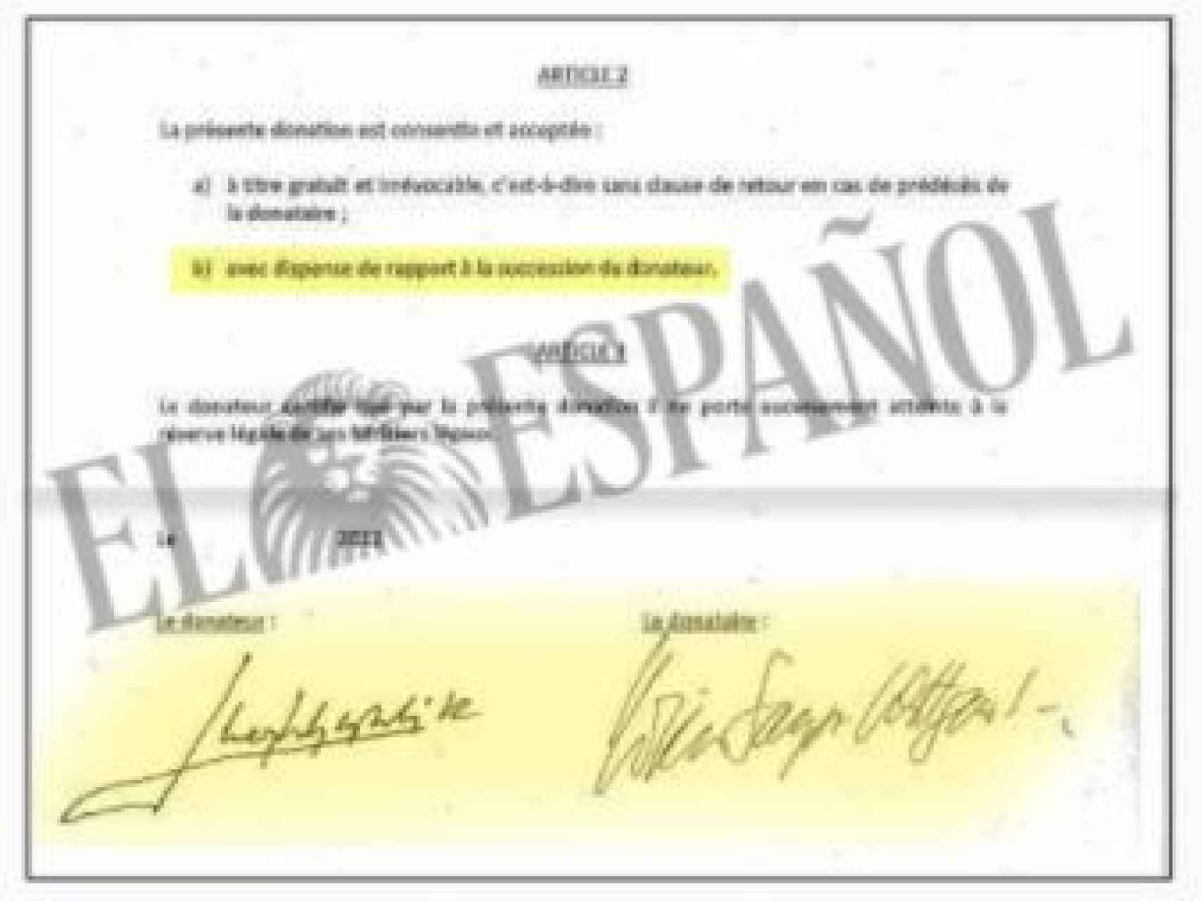 Firmas de Juan Carlos I y Corinna Larsen en los documentos de Suiza desvelados por EL ESPAÑOL./