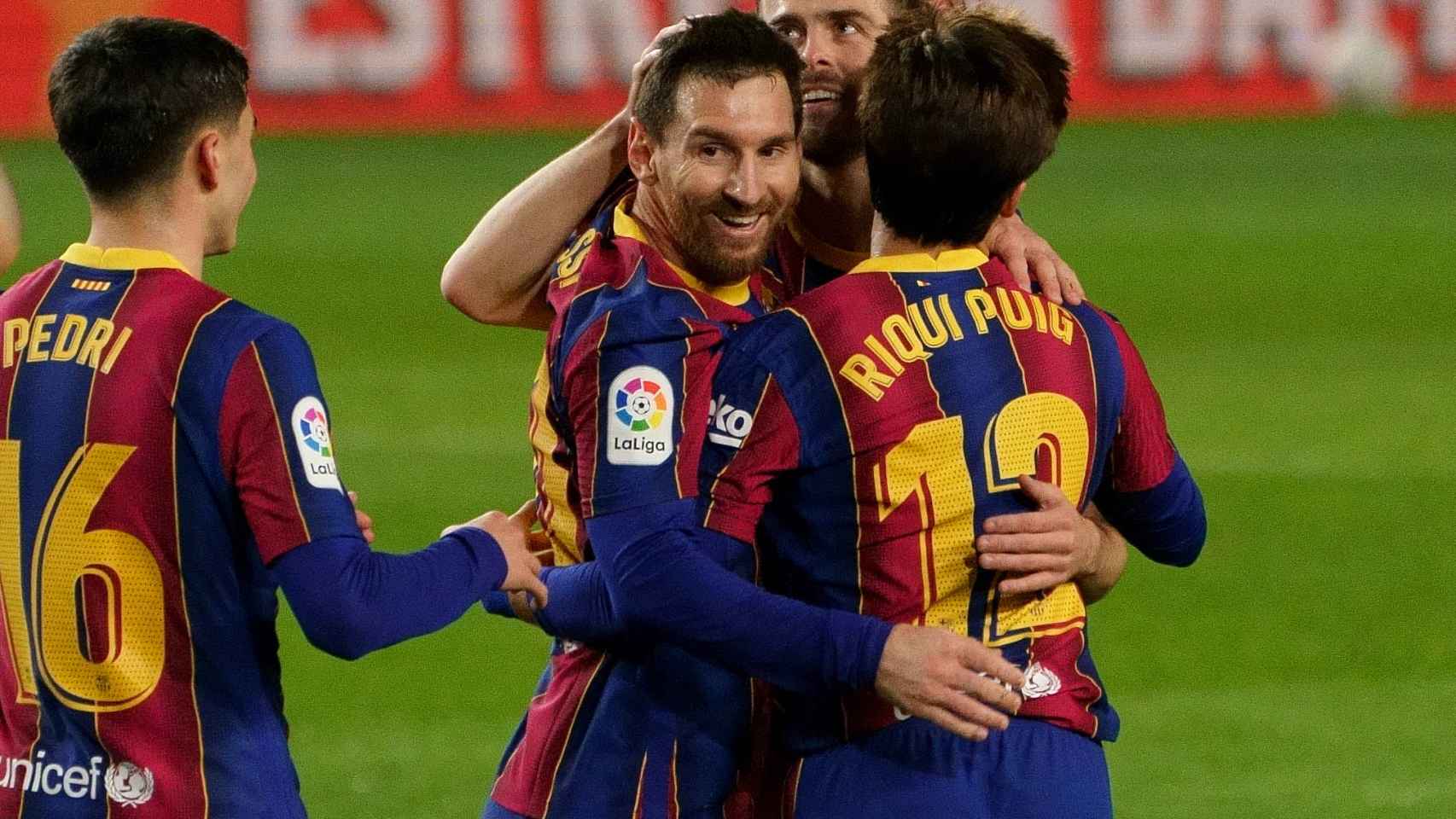 Messi celebra su gol con el Barça