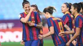 Jenni Hermoso celebra un gol con el FC Barcelona