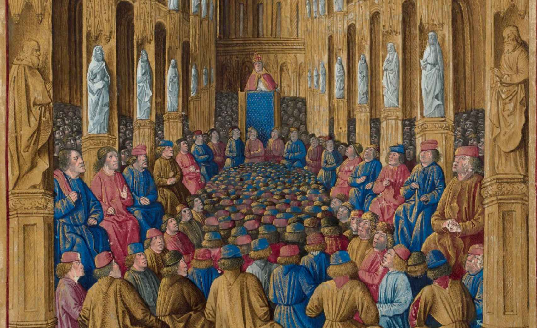 El papa Urbano II en el Concilio de Clermont. Ilustración del 'Livre des Passages d'Outre-mer', de alrededor de 1490.