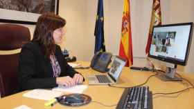 Blanca Fernández, consejera de Igualdad y portavoz del Gobierno de Castilla-La Mancha, durante la reunión