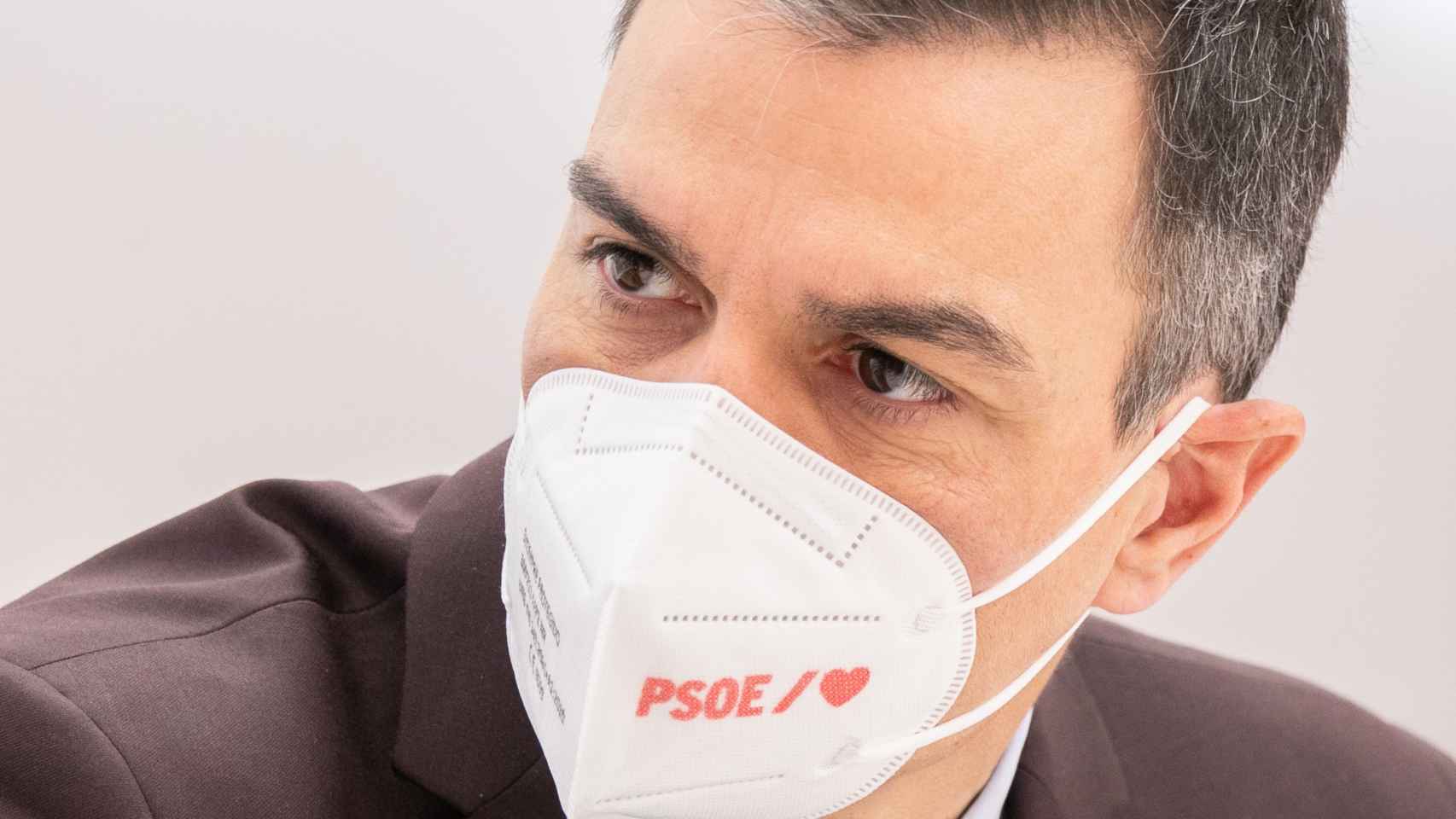 Pedro Sánchez, este lunes en la sede del PSOE en Madrid.