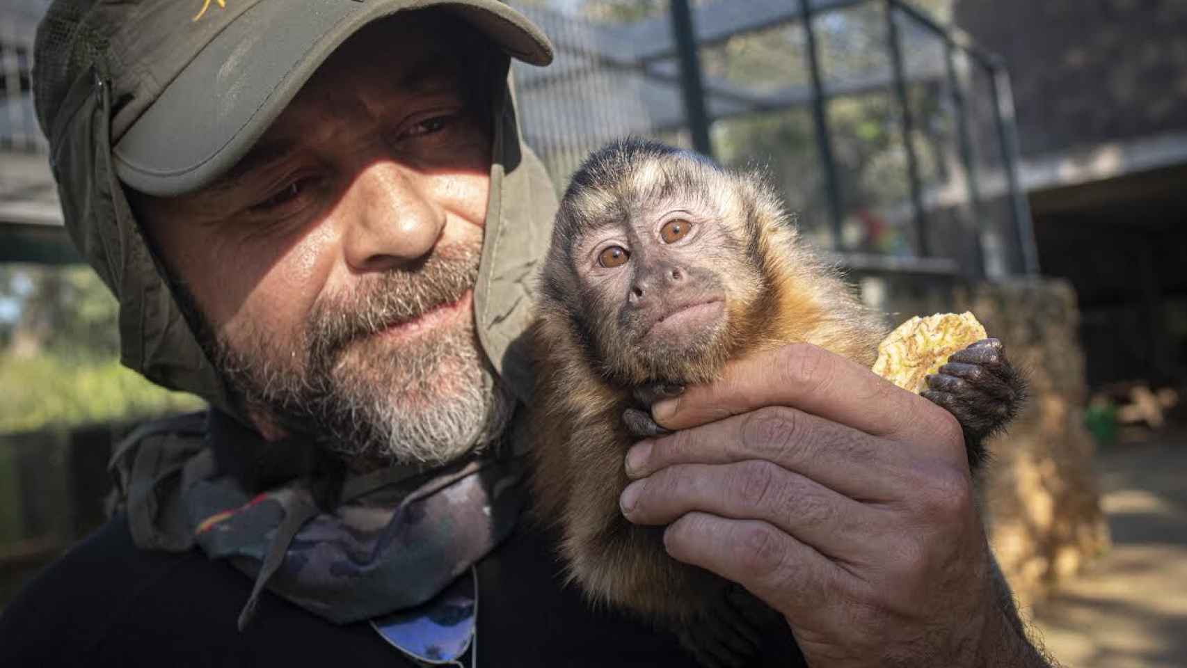 Javier Morales, responsable del zoológico, muestra uno de los primates que acoge el centro.