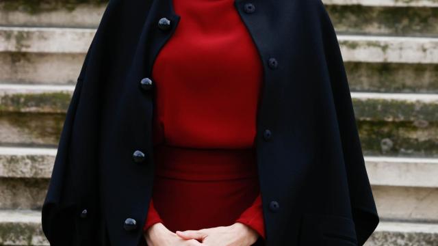 La reina Letizia durante su acto de este martes en la Biblioteca Nacional de España en Madrid.