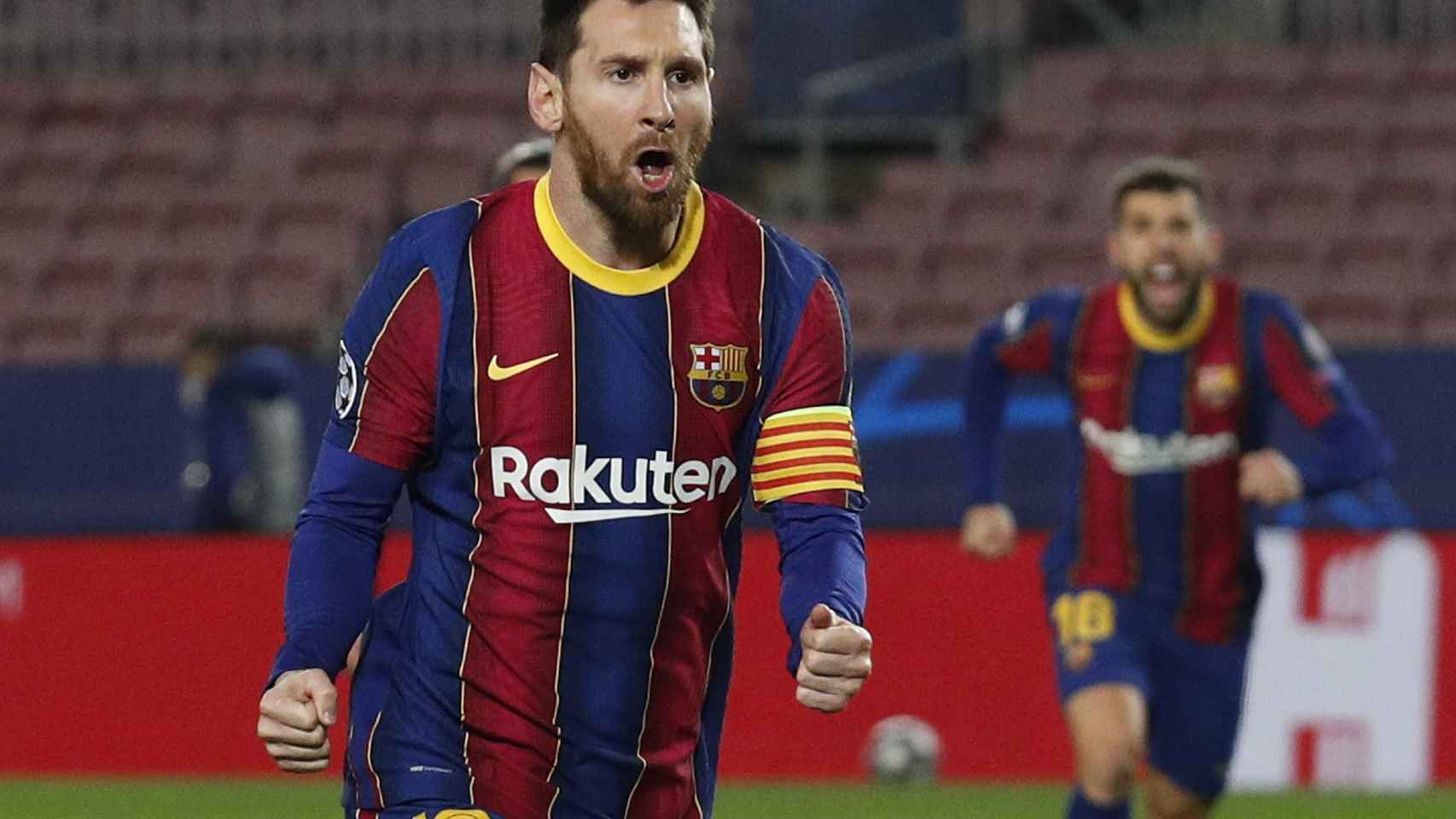 Celebración de Leo Messi ante el PSG