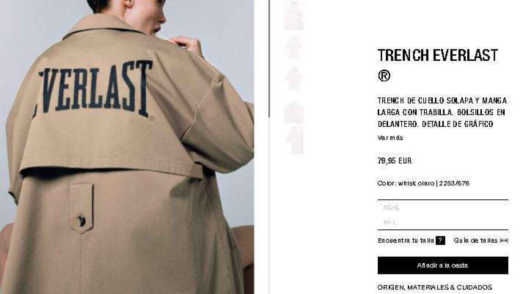 Captura de la web de Zara en el momento de la compra de la famosa gabardina.