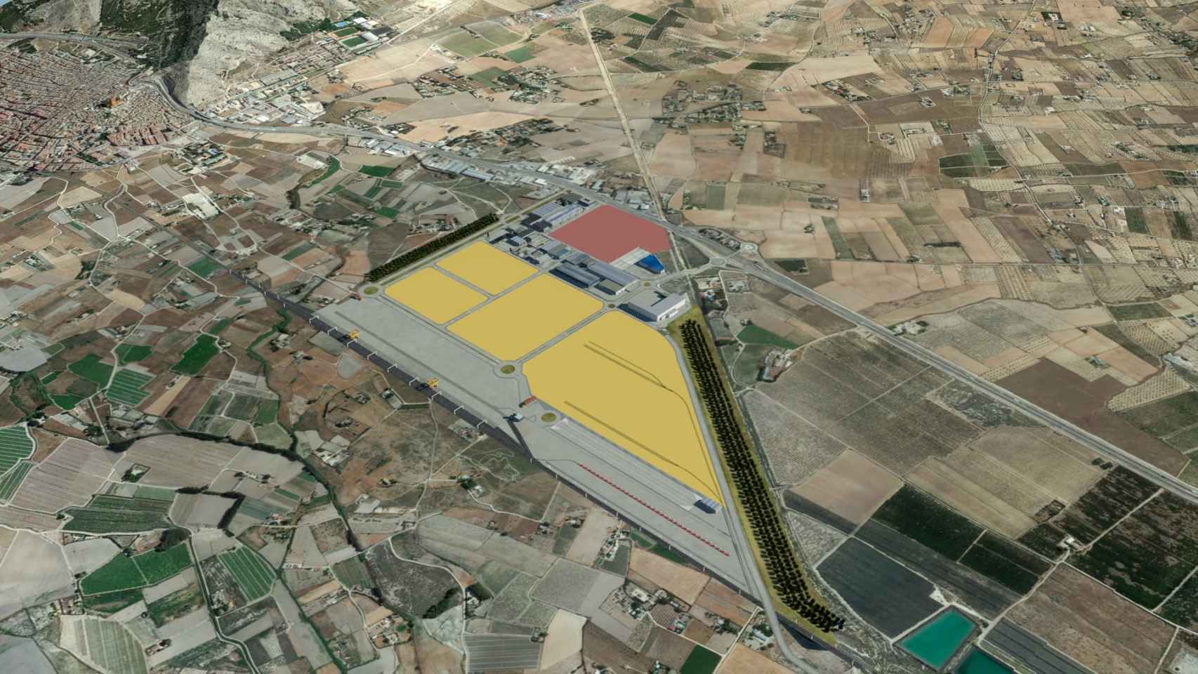Vista aérea del proyecto de puerto seco en Villena.
