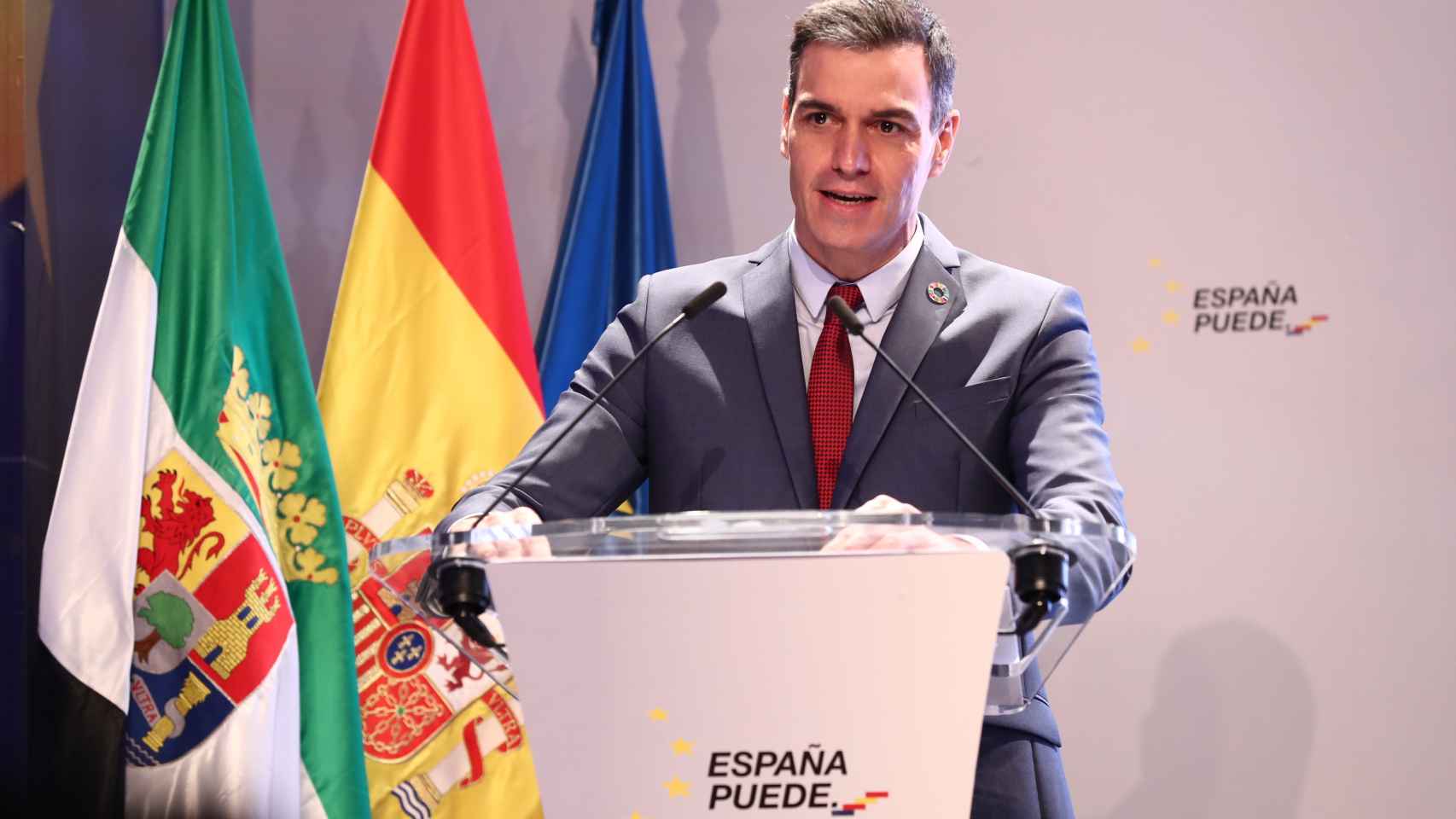 El presidente del Gobierno, Pedro Sánchez, este viernes en un acto en Mérida.