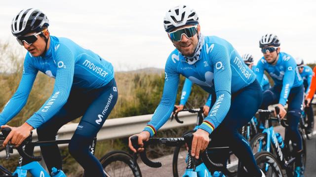 Valverde y Marc Soler en un entrenamiento con el Movistar Team