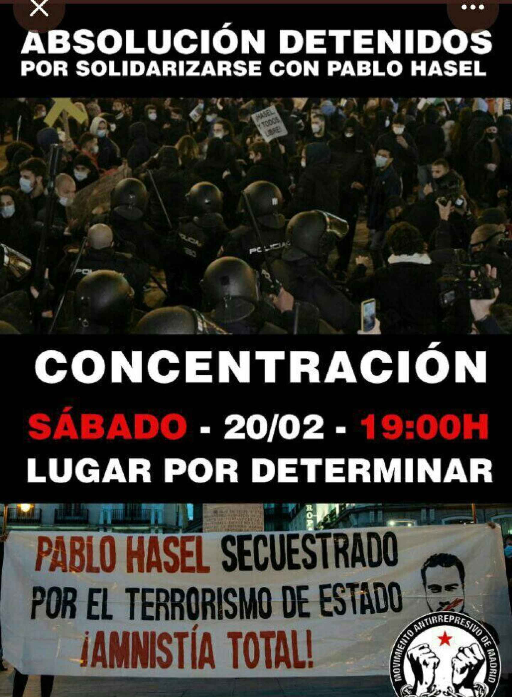 Convocatoria de protestas pro Hasél en Madrid.