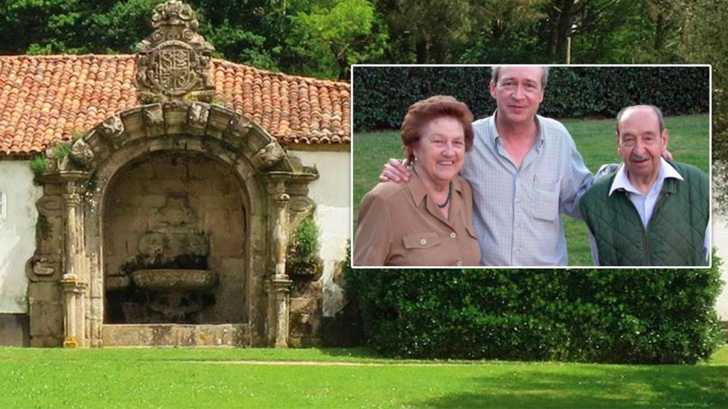 El hijo mayor de Alfonso Armada, en la foto, junto a sus padres. Al fondo, el pazo de Santa Cruz de Rivadulla.