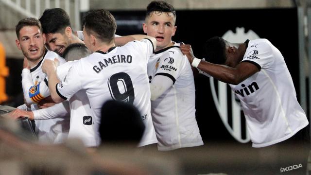 El Valencia celebra un gol ante el Celta