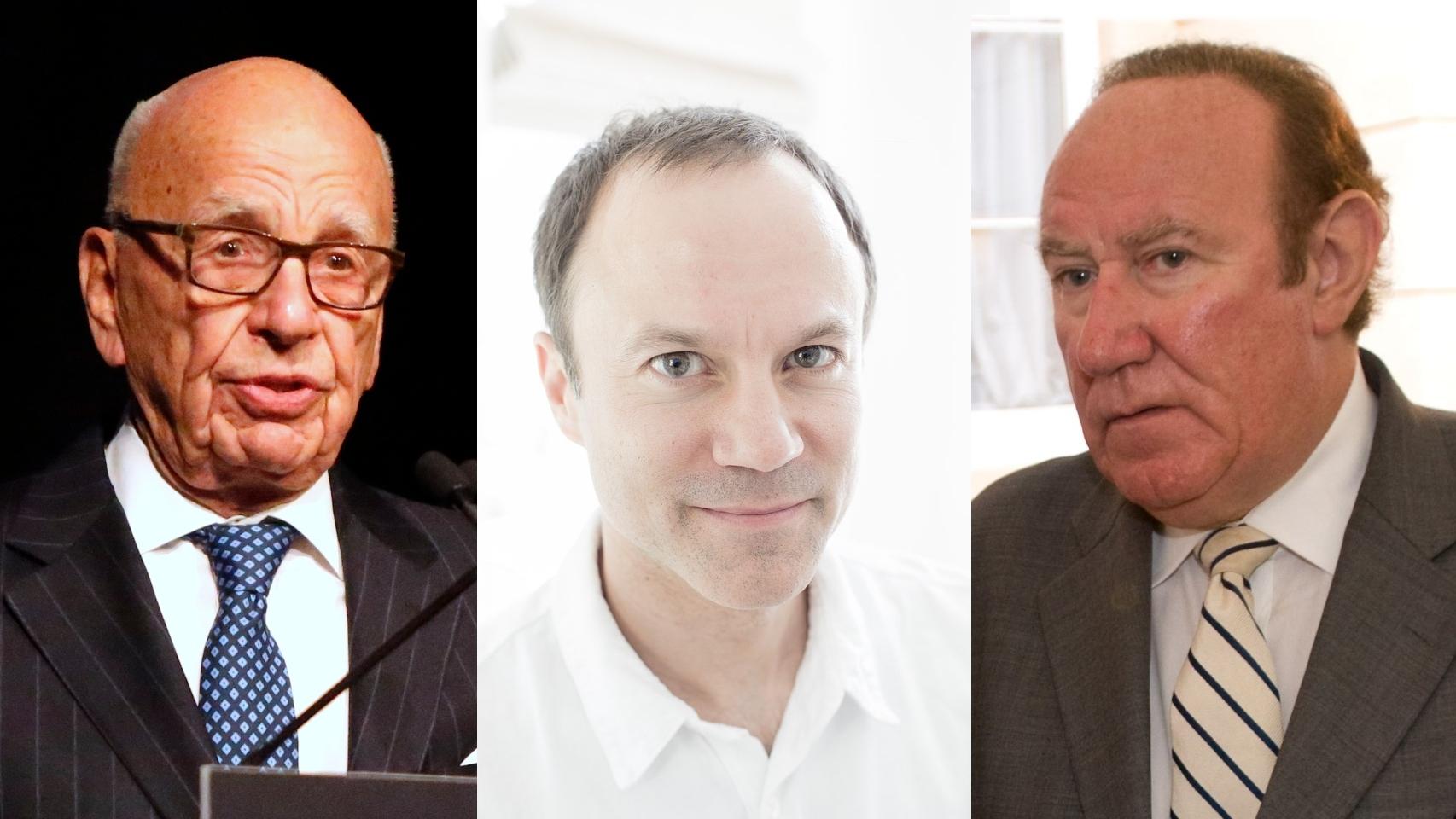 Por orden: Rupert Murdoch; el nuevo director de News UK TV, David Rhodes; y Andrew Neil, que se pasa a GB News.