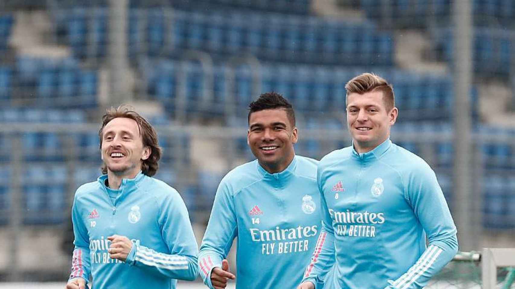 Luka Modric, Casemiro y Toni Kroos, durante un entrenamiento del Real Madrid