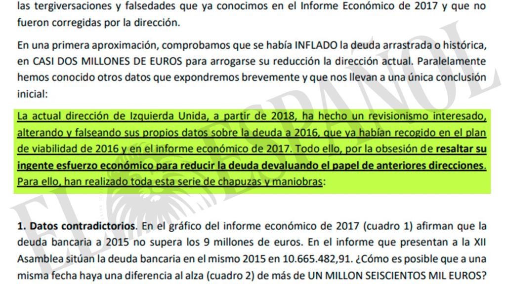 Extracto del documento elaborado por Cayo Lara.