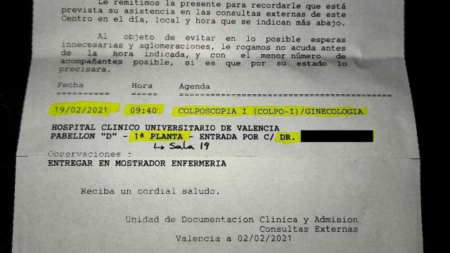 Cita para la realización de la prueba médica.