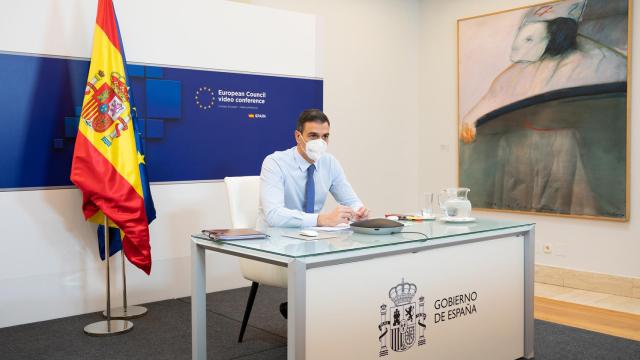 El presidente del Gobierno, Pedro Sánchez, durante la última videocumbre del 21 de enero