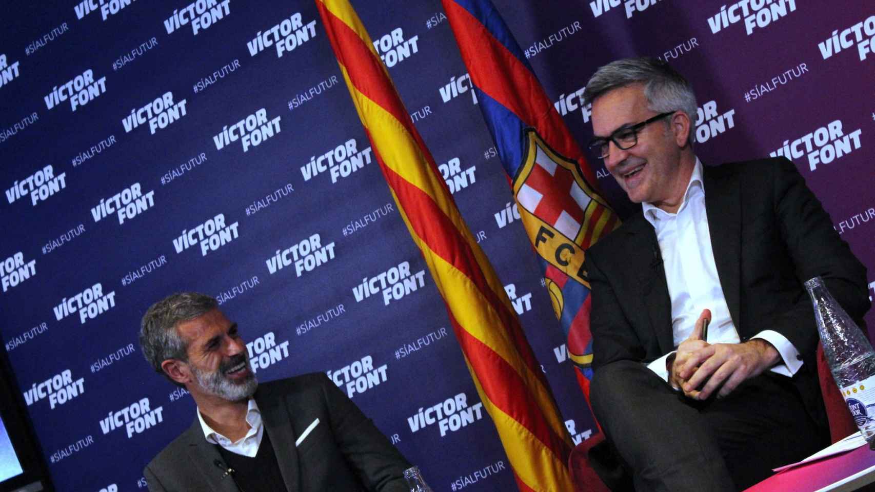 Juli López y Víctor Font, durante un acto de la carrera electoral. Foto: Twitter (@sialfutur)