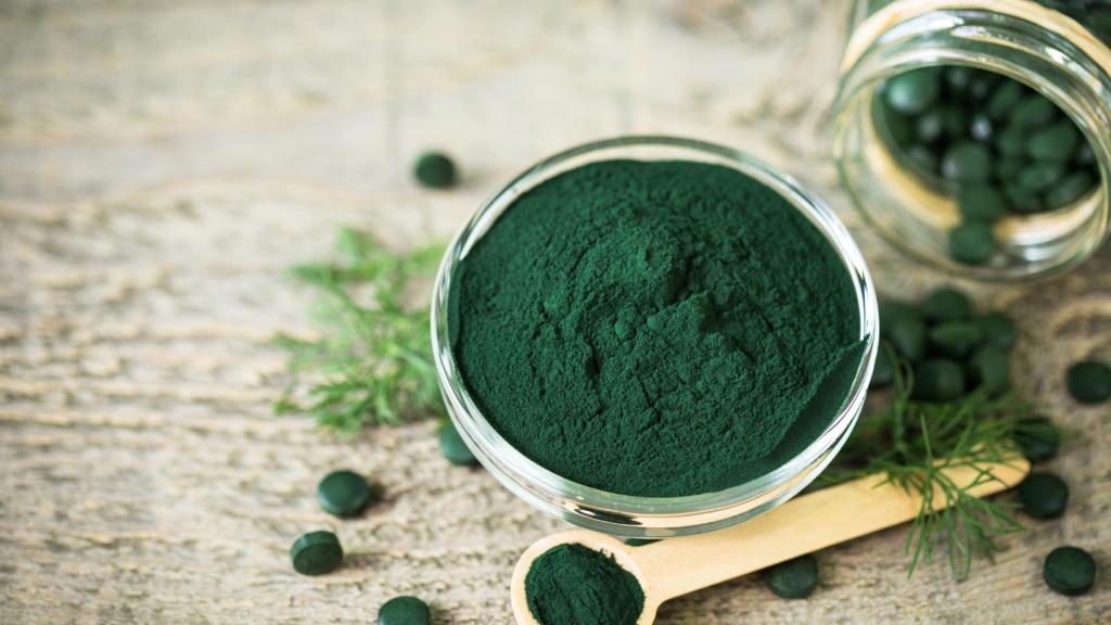 Un cuenco con espirulina en polvo.