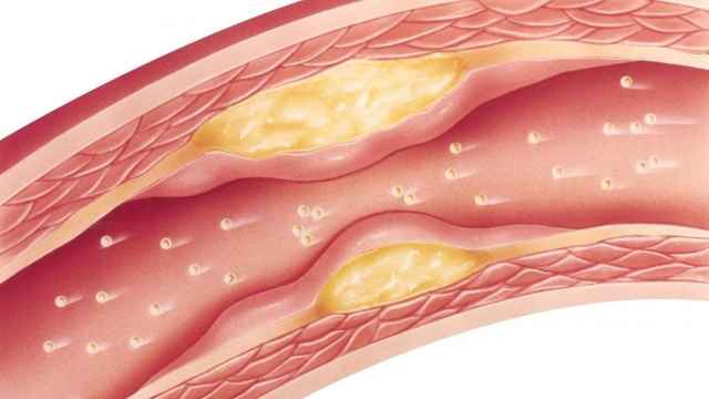 Representación de las adherencias de colesterol en las arterias.