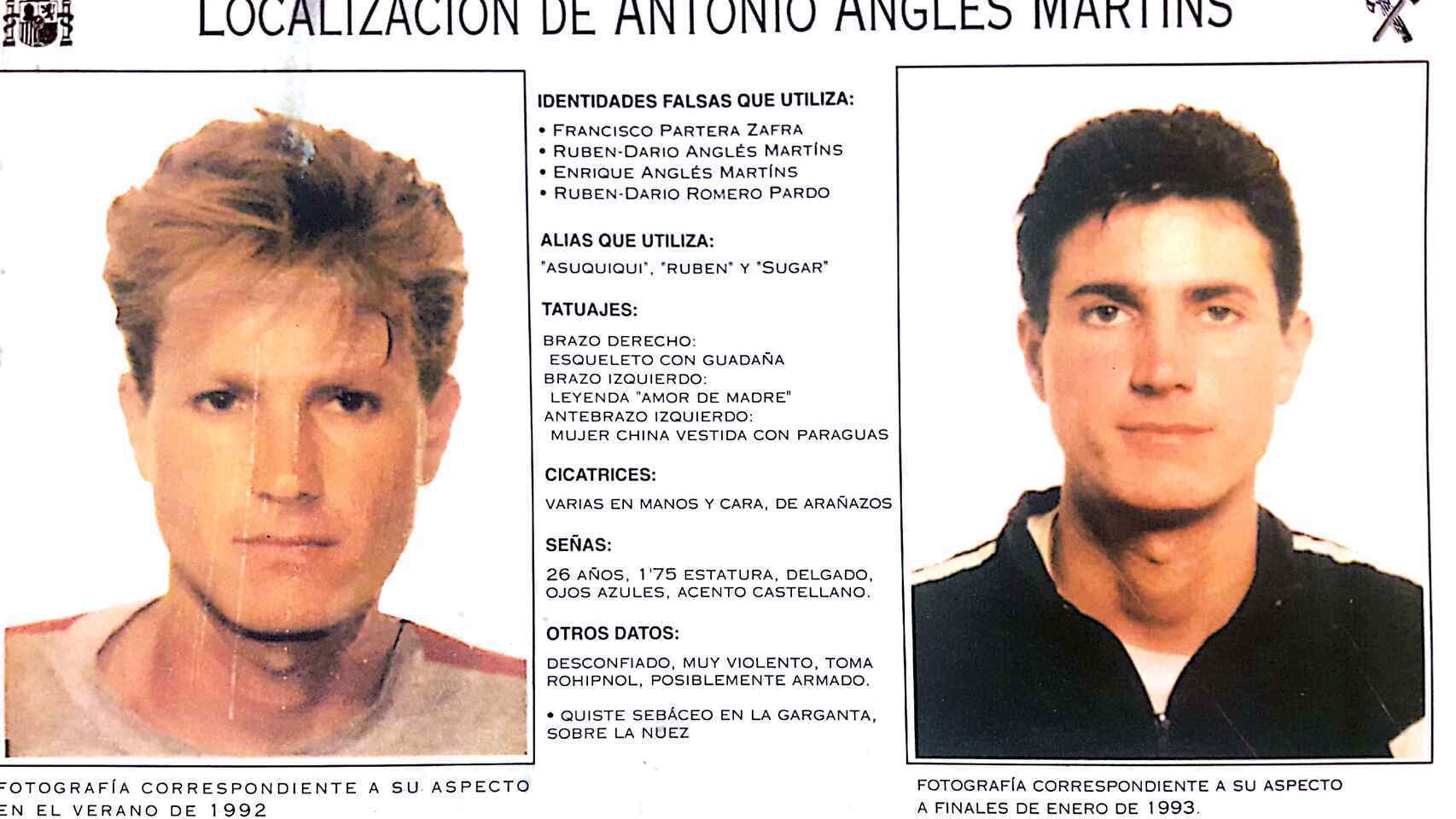 Cartel de Antonio Anglés difundido por la Interpol