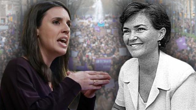 La ministra de Igualdad, Irene Montero, en una fotomontaje junto a la vicepresidenta primera, Carmen Calvo.