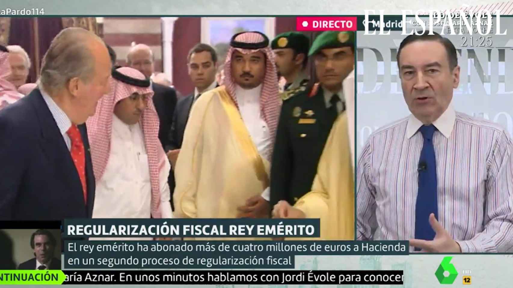 Fotograma de la intervención de Pedro J. Ramírez en La Sexta hablando sobre el Rey Juan Carlos.