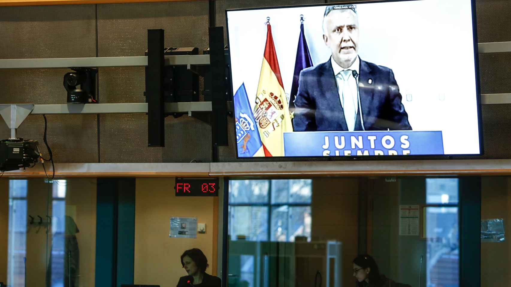 El presidente de Canarias, Ángel Víctor Torres, durante su comparecencia virtual este lunes en la Eurocámara