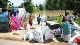 Inundación en una aldea de la India.