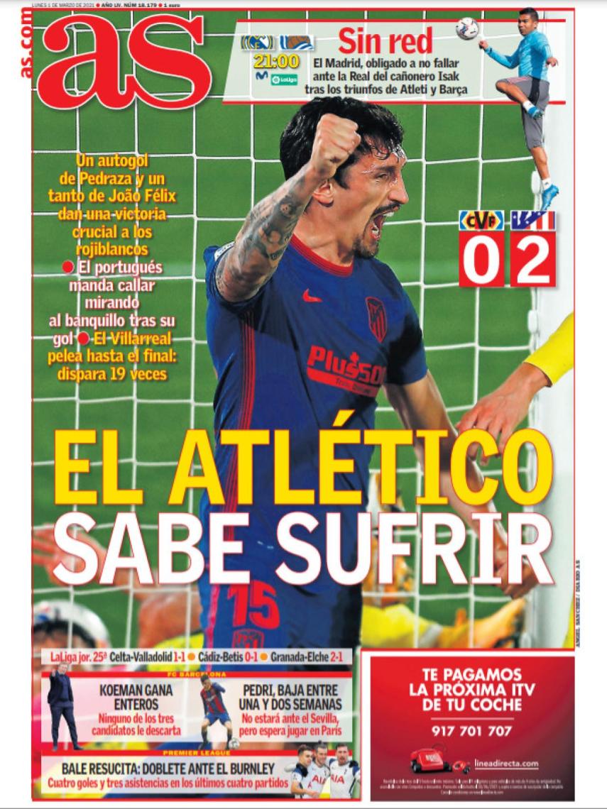 La portada del diario AS (01/03/2021)