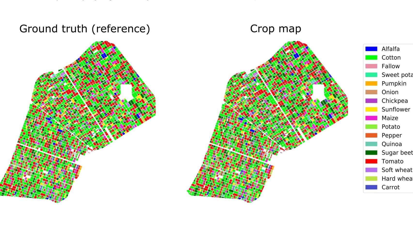 Mapas de cultivos proporcionados por la cartografía espacial.
