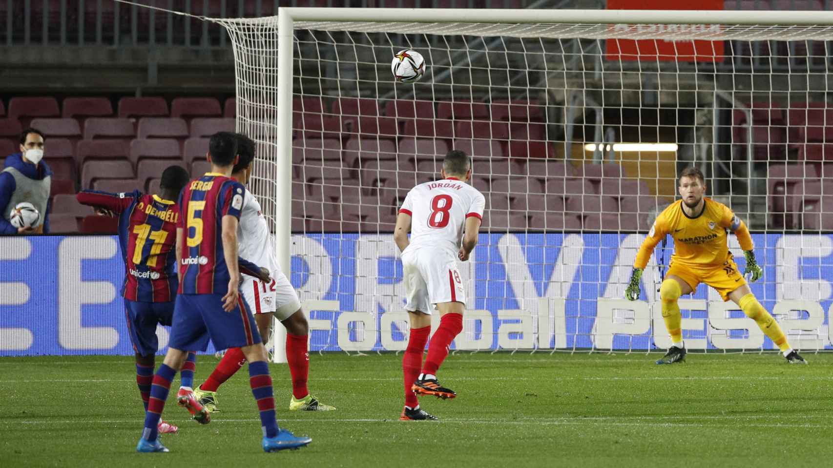Gol de Ousmane Dembélé, en la semifinal entre Barcelona y Sevilla de la Copa del Rey