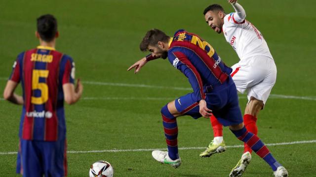 Gerard Piqué, durante la semifinal de Copa del Rey ante el Sevilla