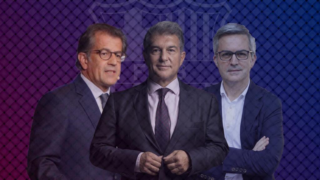 Toni Freixa, Joan Laporta y Víctor Font, en un fotomontaje