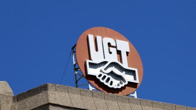 Logo de UGT en la sede de Madrid.